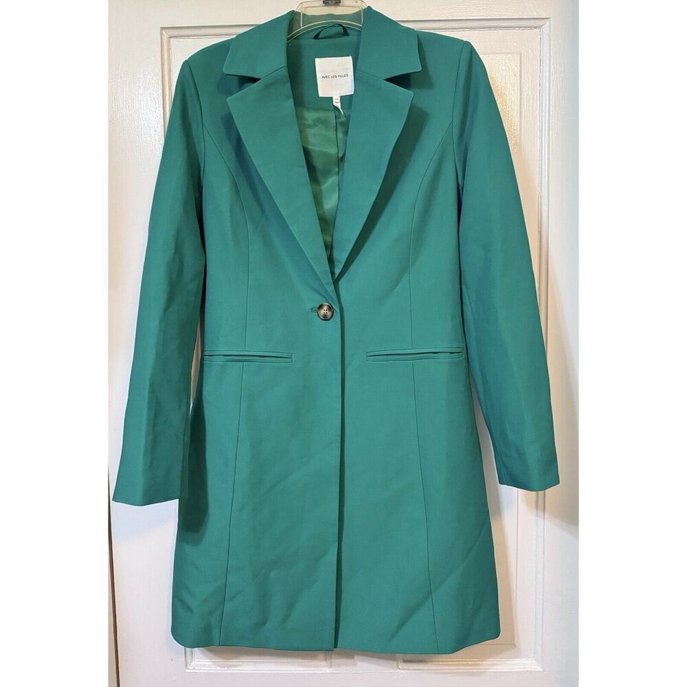 New Avec Les Filles Green Long Midi Blazer Jacket Size XS
